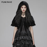 Lolita Velvet Short Hooded Loose Cloak mit niedlichen wolligen Bällen