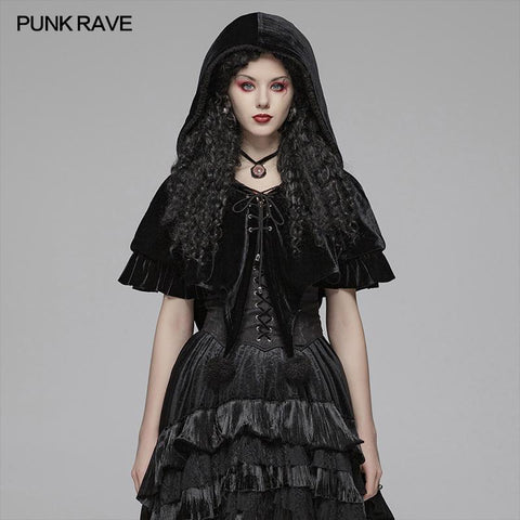 Lolita Velvet Short Hooded Loose Cloak mit niedlichen wolligen Bällen