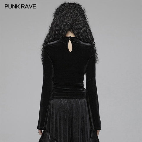 Frauen Gothic Double Layer Sleeve Velvet Tüll T-Shirt