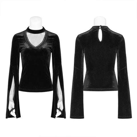 Frauen Gothic Double Layer Sleeve Velvet Tüll T-Shirt