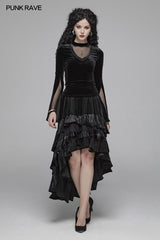 Frauen Gothic Double Layer Sleeve Velvet Tüll T-Shirt