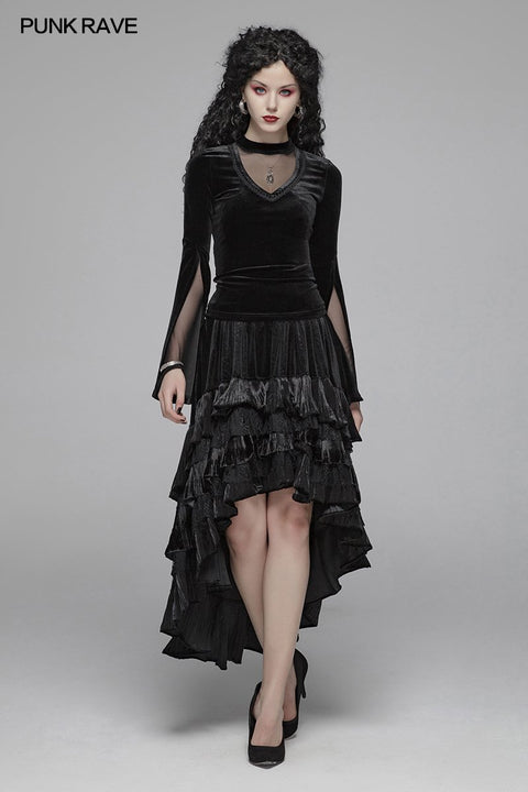 Frauen Gothic Double Layer Sleeve Velvet Tüll T-Shirt
