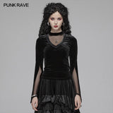 Frauen Gothic Double Layer Sleeve Velvet Tüll T-Shirt