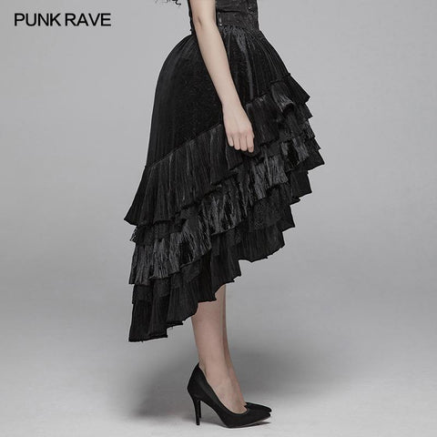 Gothic Dark Grain Velvet Unregelmäßiger halber Rock für Frauen