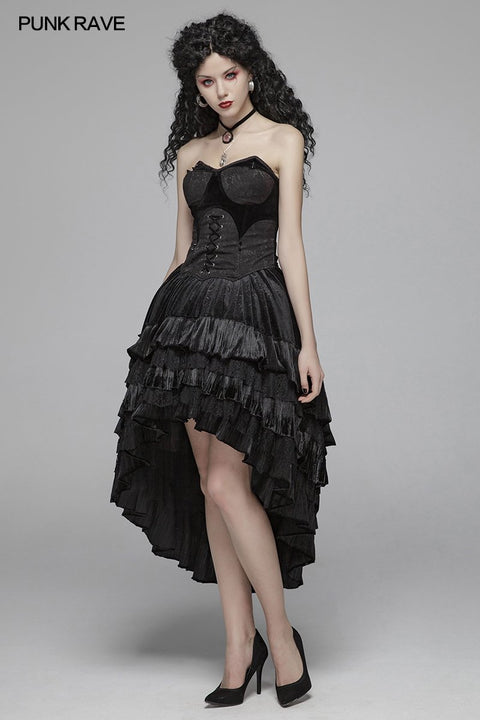 Gothic Dark Grain Velvet Unregelmäßiger halber Rock für Frauen