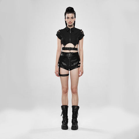 Dark Girl Hollow-out Metall Reißverschluss Shirt