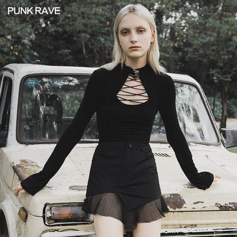 Gothic geschnürtes dünnes T-Shirt