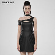 Punk moderne Technologie PU Leder Strickkleid
