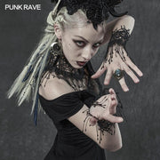 Goth dunkle Nacht Weinhandschuhe Halsabdeckung Dreiteiliges Set