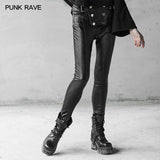 Militäruniform Schnalle Skinny PU Lederhose (mit Gürtel)