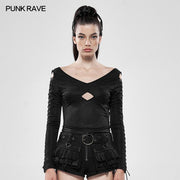 Dunkle Legende Hollow-out Langarm T-Shirt