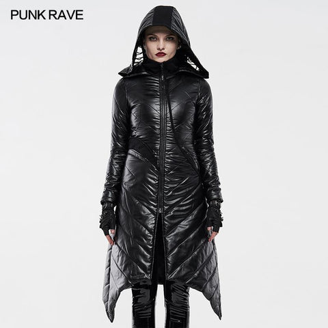 Dark Punk Geometric Split Mittellanger Mantel