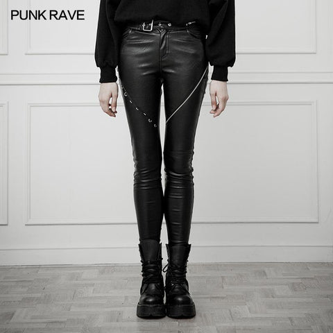 Heavy Industry Asymmetric Metal Design Dünne PU-Hosen