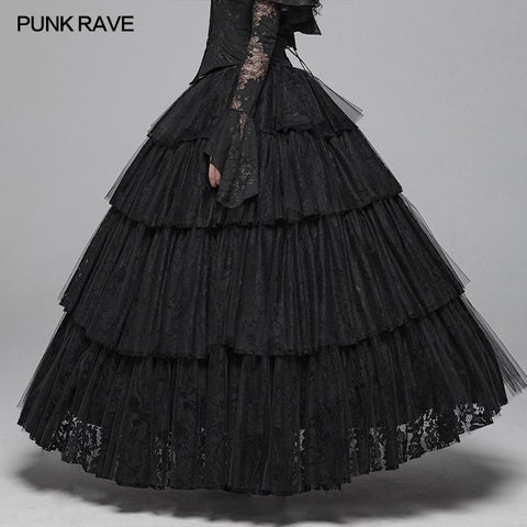 Dark Gothic Long Lace Tiered Rock Ballkleid Kleid