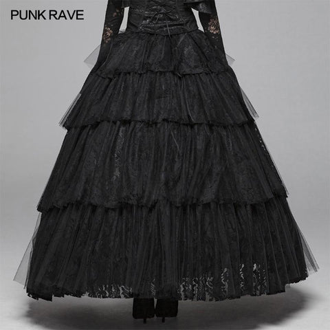 Dark Gothic Long Lace Tiered Rock Ballkleid Kleid