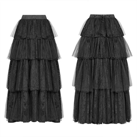 Dark Gothic Long Lace Tiered Rock Ballkleid Kleid