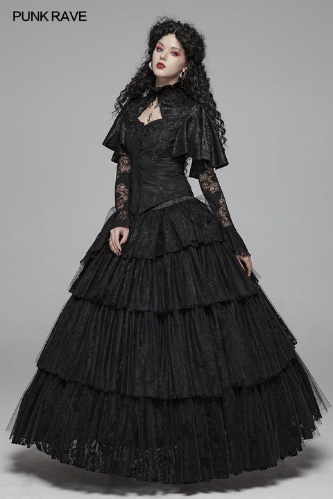Dark Gothic Long Lace Tiered Rock Ballkleid Kleid