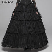 Dark Gothic Long Lace Tiered Rock Ballkleid Kleid