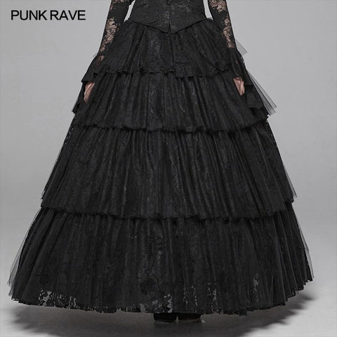 Dark Gothic Long Lace Tiered Rock Ballkleid Kleid