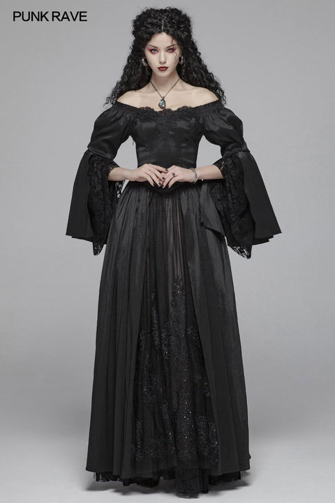 Victorian Gothic Off The Shoulder Langarm-Schnürkleider