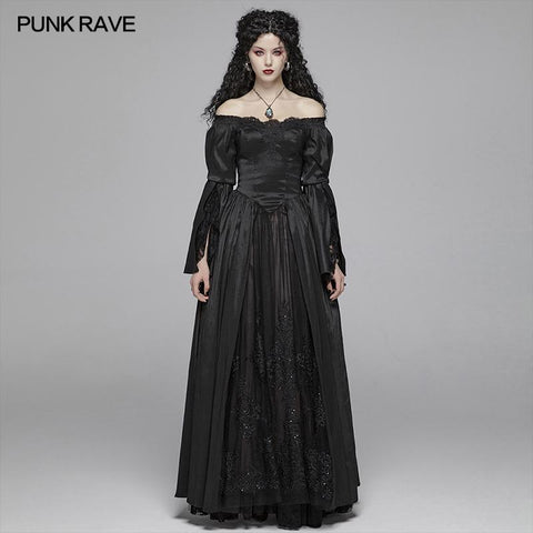 Victorian Gothic Off The Shoulder Langarm-Schnürkleider