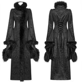 Gothic Wunderschöner Pelz Hoher Kragen Jacquard Langer Mantel
