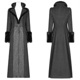 Gothic Women Wunderschöner langer Mantel mit V-Ausschnitt und abnehmbaren Manschetten aus Wollimitat