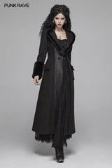 Gothic Women Wunderschöner langer Mantel mit V-Ausschnitt und abnehmbaren Manschetten aus Wollimitat