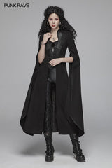 Gotischer doppelseitiger Woll-Stehkragen-langer Mantel mit gebrochenen Ärmeln im Blockstil für Frauen