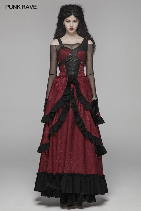 Steampunk Rüschen Schnür langes Kleid für Frauen