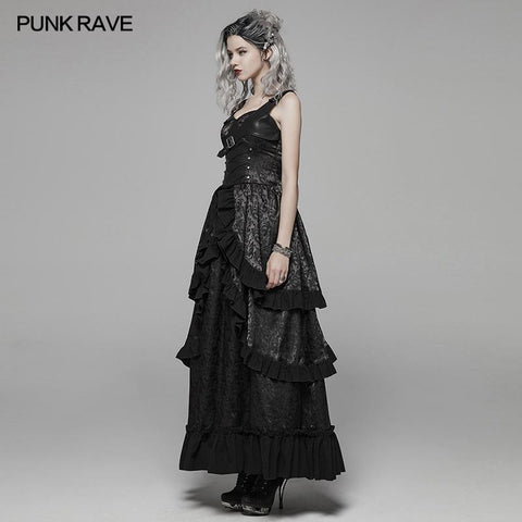 Steampunk Rüschen Schnür langes Kleid für Frauen