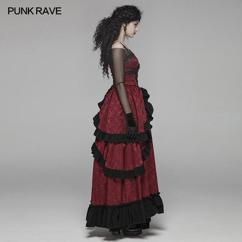 Steampunk Rüschen Schnür langes Kleid für Frauen