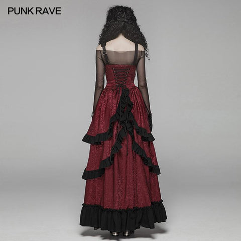 Steampunk Rüschen Schnür langes Kleid für Frauen