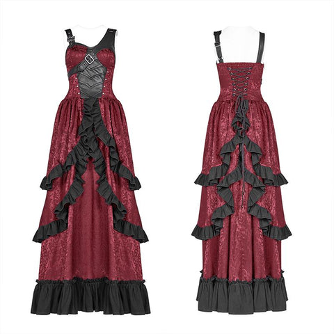 Steampunk Rüschen Schnür langes Kleid für Frauen