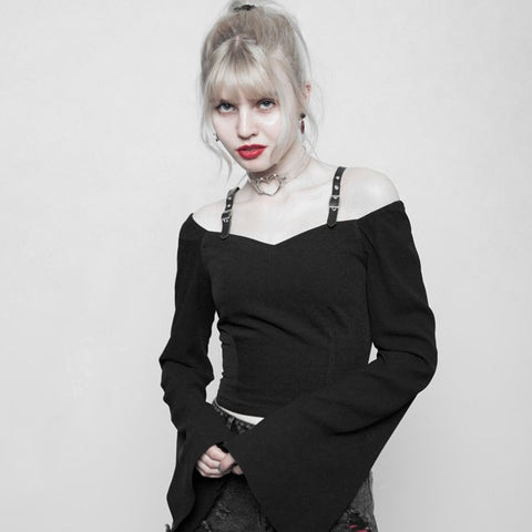Persönlichkeit Punk Chiffon Off Shoulder T-Shirt für Frauen