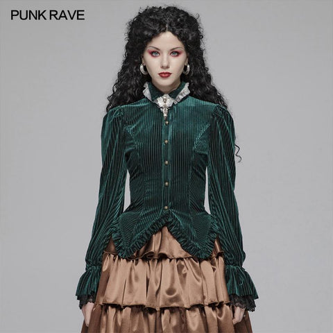 Gothic Dark-Grain Langarm Samt Shirt