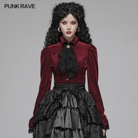 Gothic Dark-Grain Langarm Samt Shirt