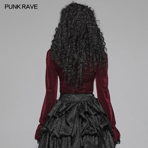Gothic Dark-Grain Langarm Samt Shirt
