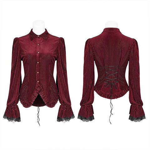 Gothic Dark-Grain Langarm Samt Shirt