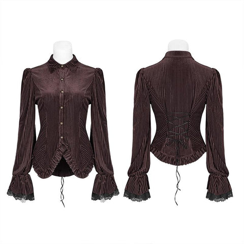 Gothic Dark-Grain Langarm Samt Shirt