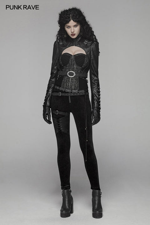 Steam Punk Langarm PU-Leder Kurzjacke