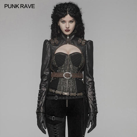 Steam Punk Langarm PU-Leder Kurzjacke