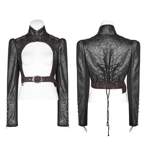Steam Punk Langarm PU-Leder Kurzjacke