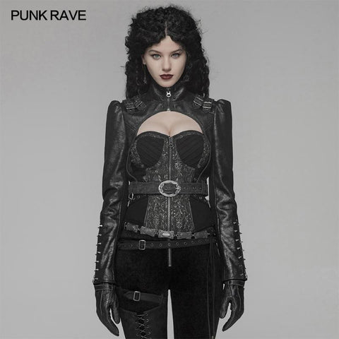 Steam Punk Langarm PU-Leder Kurzjacke