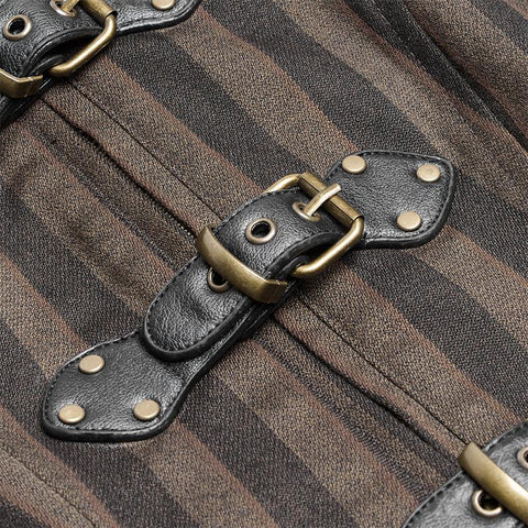 Steam Punk Hooded Striped High-Low Long Coat