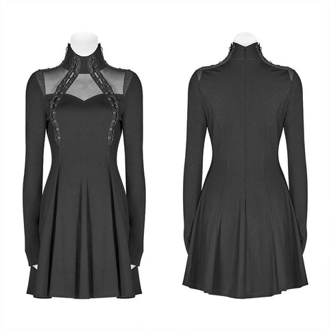PUNK High Neck Langarmkleid für Frauen