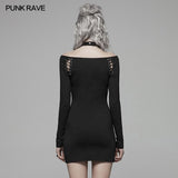 Punk über Hüfte Neckholder Langarm Kleid für Frauen
