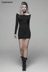 Punk über Hüfte Neckholder Langarm Kleid für Frauen