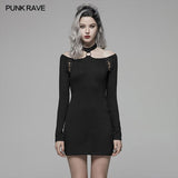 Punk über Hüfte Neckholder Langarm Kleid für Frauen