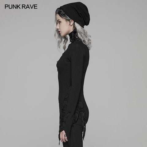 Dark Punk High Collar Langärmliges asymmetrisches Strick-T-Shirt